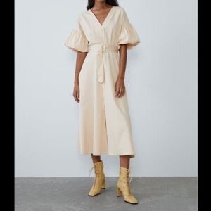 Zara Beige Belted Dress